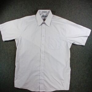 VTG USA Broadcloth Button Down Shirt Mens 16 White Blue Short Sleeve Dress